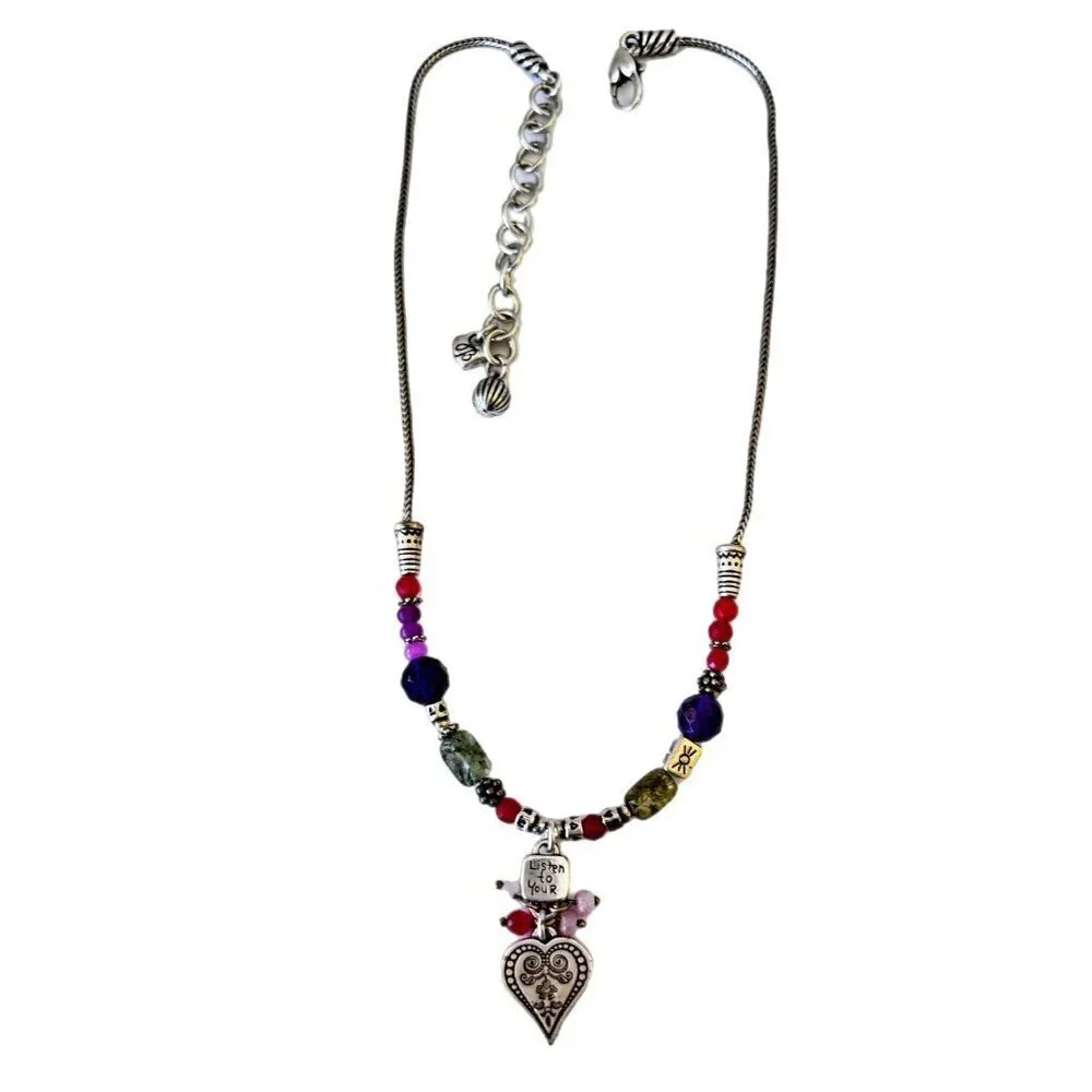 Brighton Multi Gemstone Heart Pendant Silver Plated Necklace 18 Inches - Picture 3 of 6